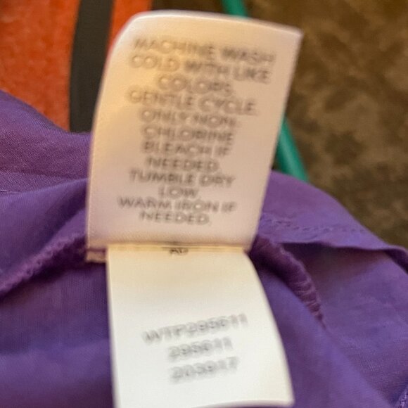 J.Jill Purple Medium Long Sleeve Cotton Silk Tie Waist Blouse Button-up Collared - Picture 8 of 9